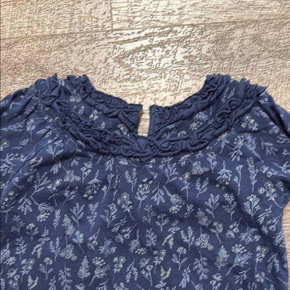 Feather Baby 100% Pima Cotton Long Sleeve Ruffled Floral Romper in Midnight Blue - Picture 6 of 9